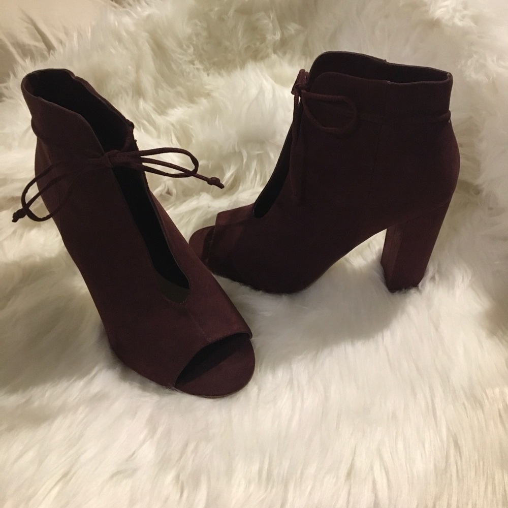 Red velvet suede heels
